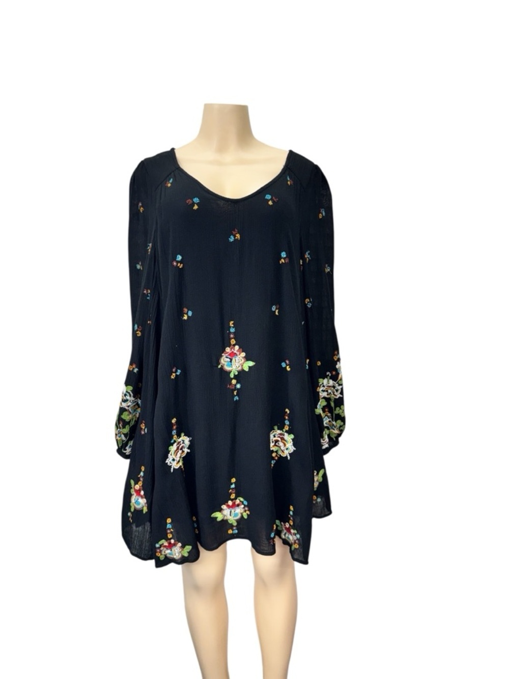 Free People Black Mini Dress with Multicolor Floral Embroidery - Picture 6 of 12